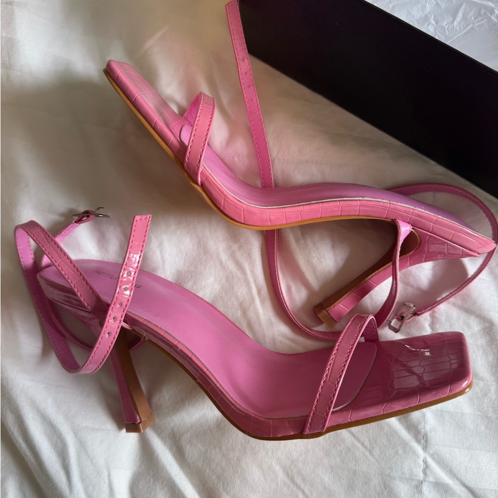 PrettyLittleThing Pink Croc-Effect Heels